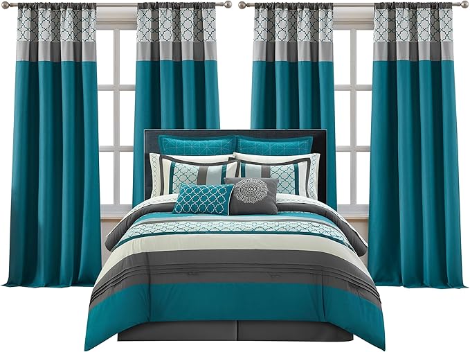 King Comforter Set, Grey Bedding Set, Jacquard Woven with Geometry