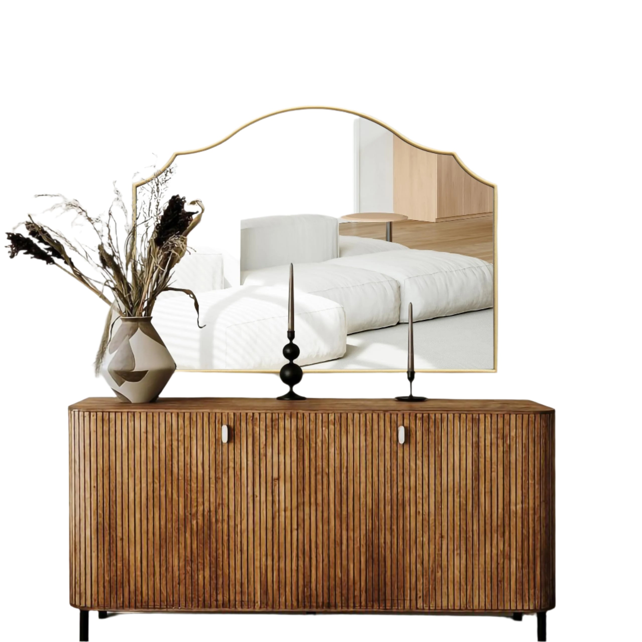 Gold Modern Large Wall Mirror, 36"x26" Decorative Scalloped Arched Mirror Vanity