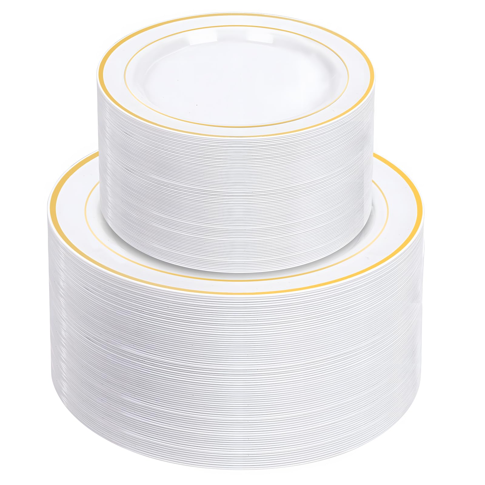 200PCS Gold Plastic Plates Disposable - 100 Dinner / 100 Dessert Plates Heavy Duty