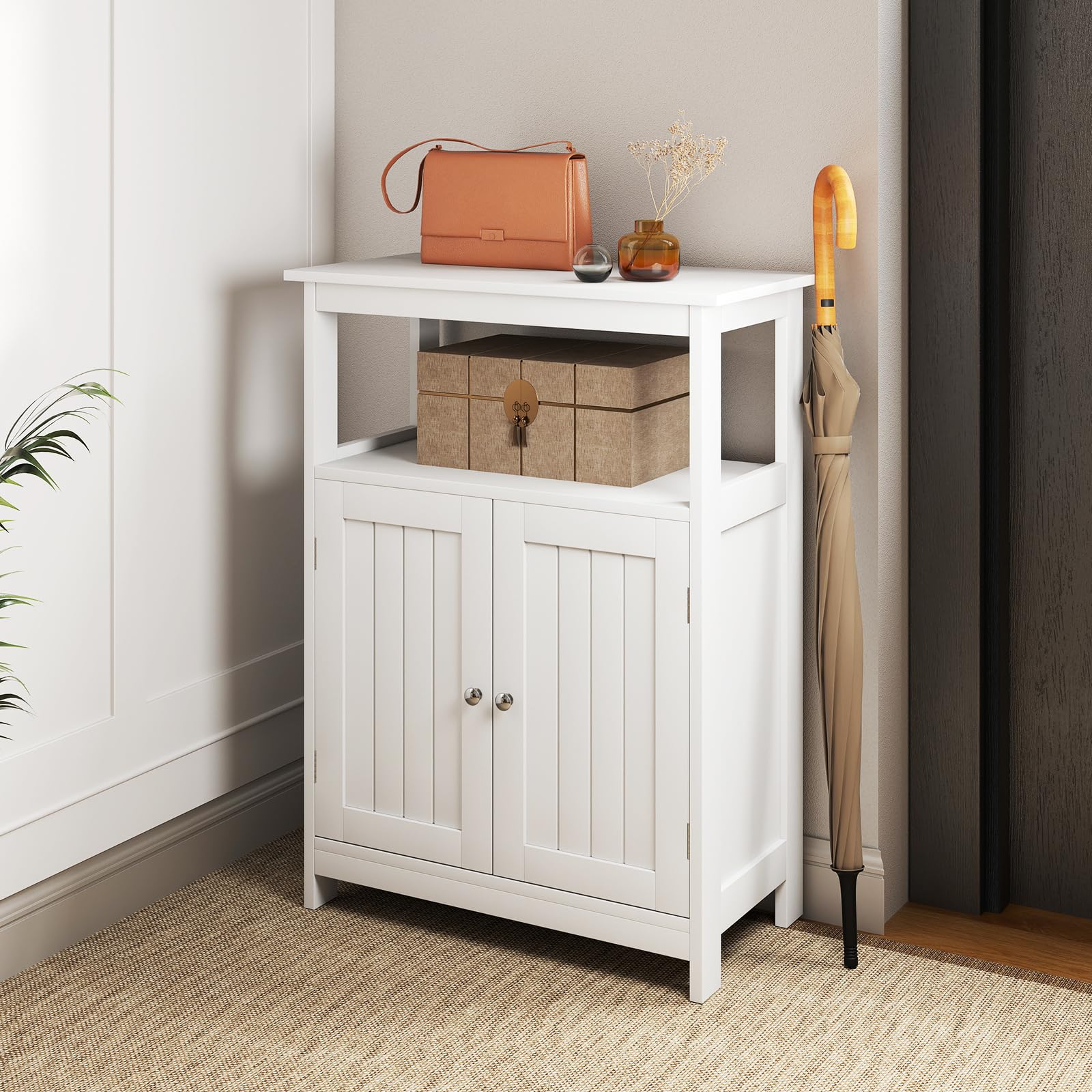 Storage Cabinet, White Bathroom Cabinet with 2 Doors