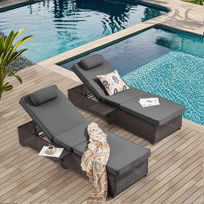 Outdoor Lounge Chairs, Pool Lounge Chairs Set of 2, Outdoor Chaise Lounge