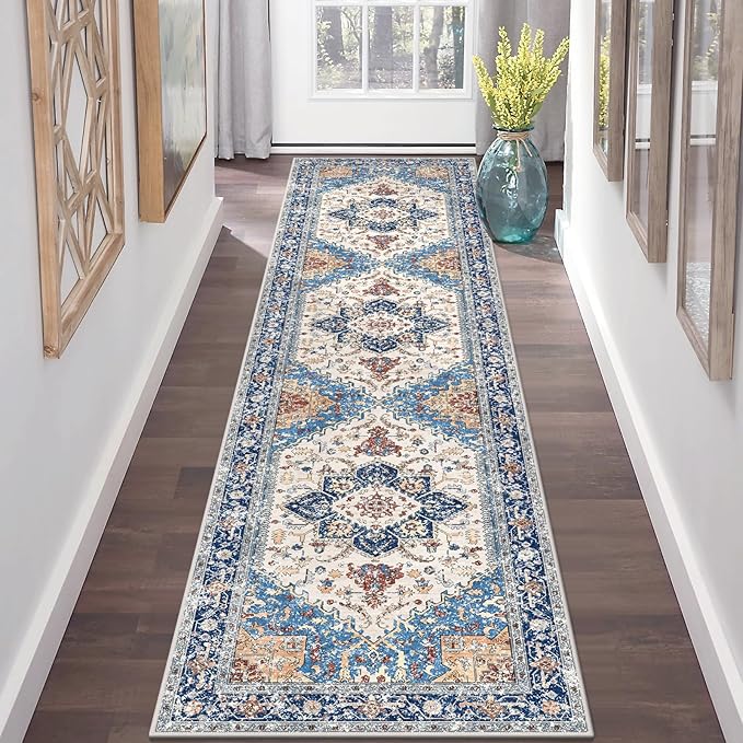8x10 Large Area Rug, Non-Slip Washable Boho Vintage Living Room Bedroom Rug