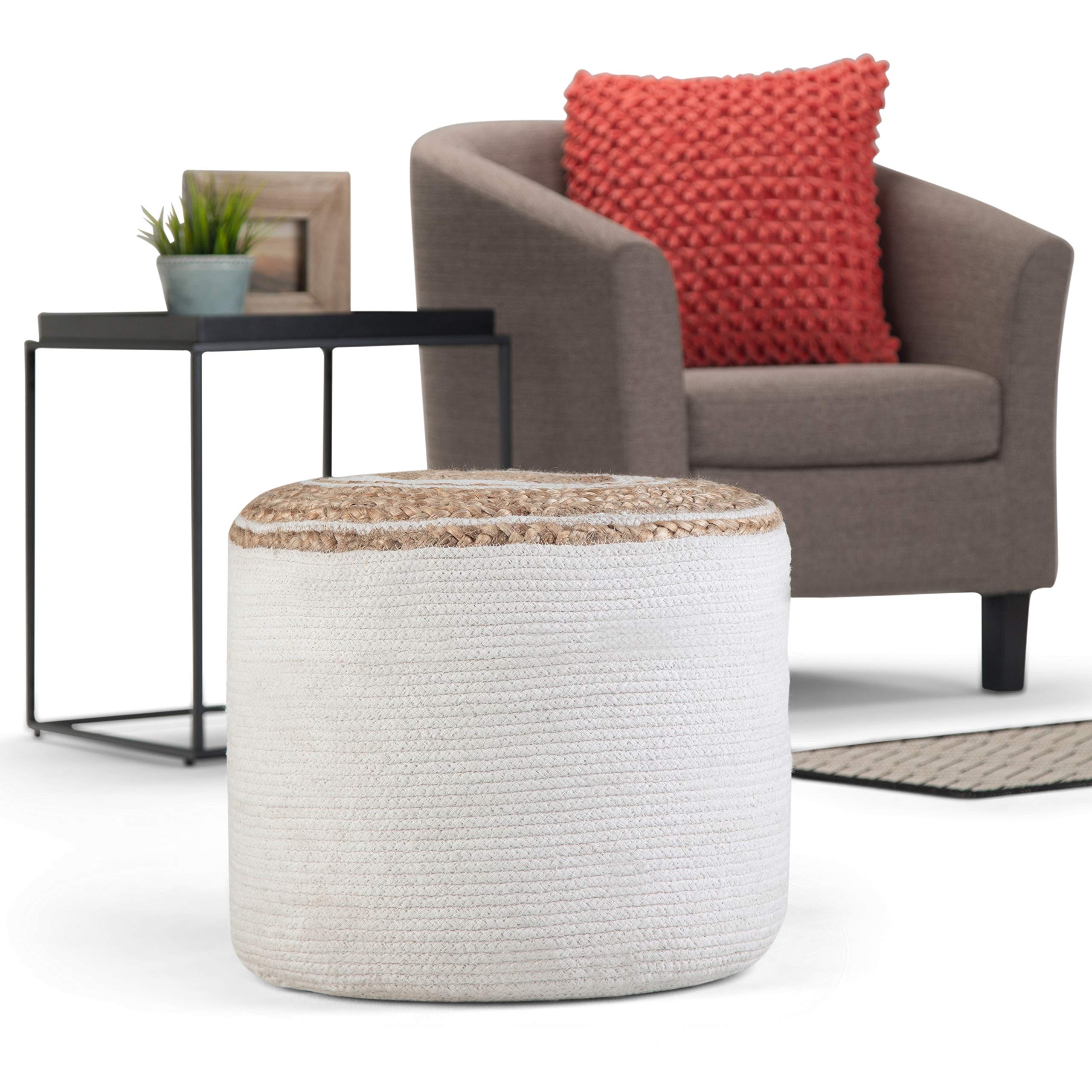 Serena Round Braided Pouf, 18 inch, Natural