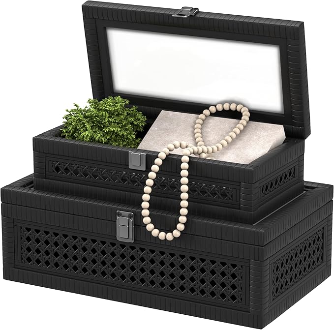 Rattan Decorative Box,Boho Display Boxes with Lids