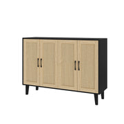 Buffet Storage Cabinet with Rattan Decorating 4 Doors Living Room Kitchen