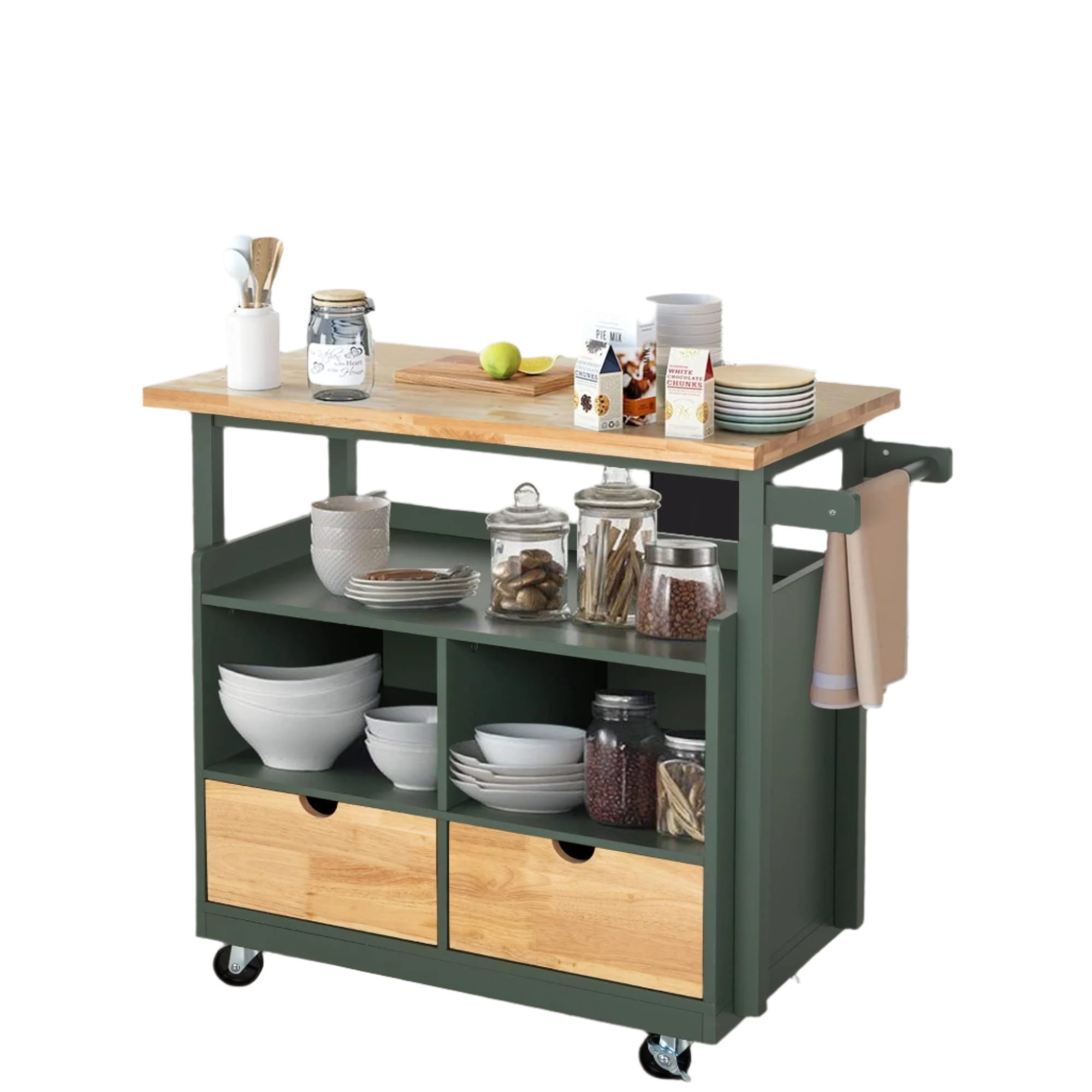 Kitchen Island Cart on Wheels - Butcher Block Island Table