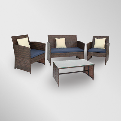 Outdoor Seating, 4-Piece Brown Patio Conversation Furniture Set - 1 Loveseat