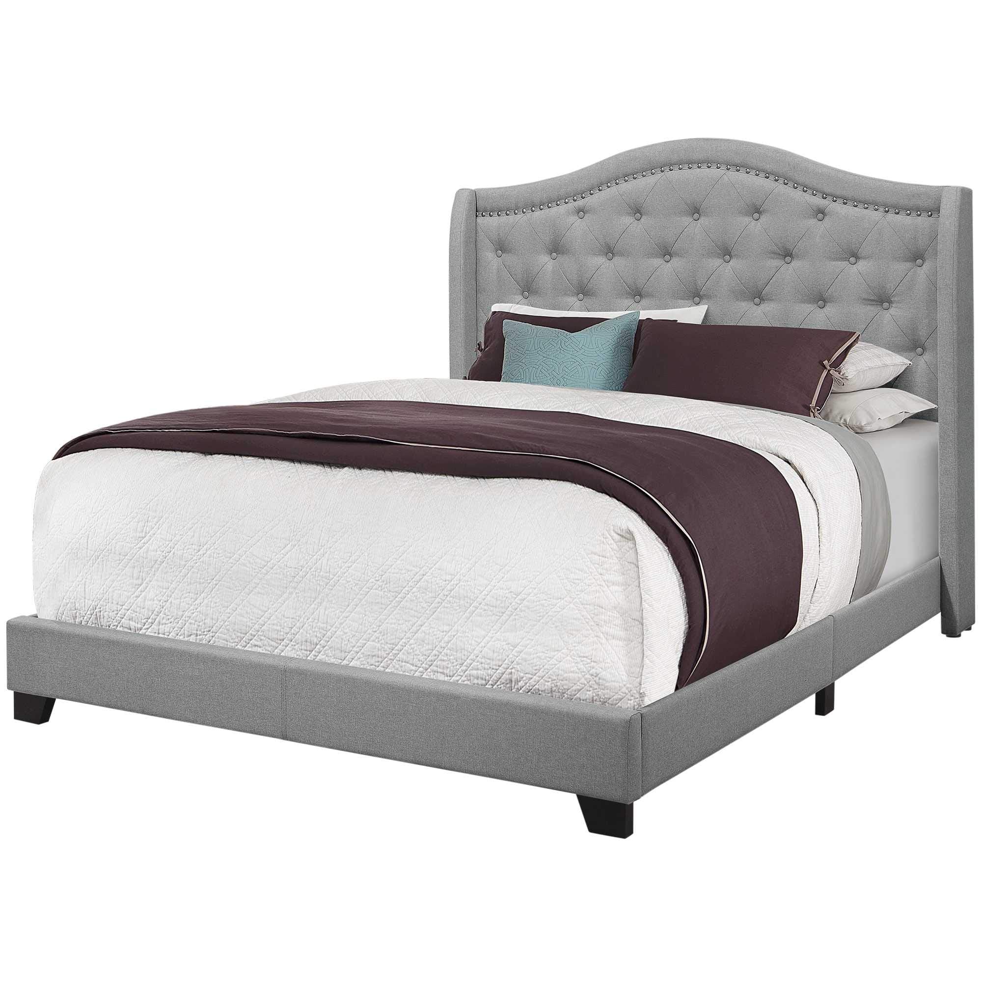 66.5" X 87.5" X 56.5" Grey Linen with Chrome Trim - Queen Size Bed Frames