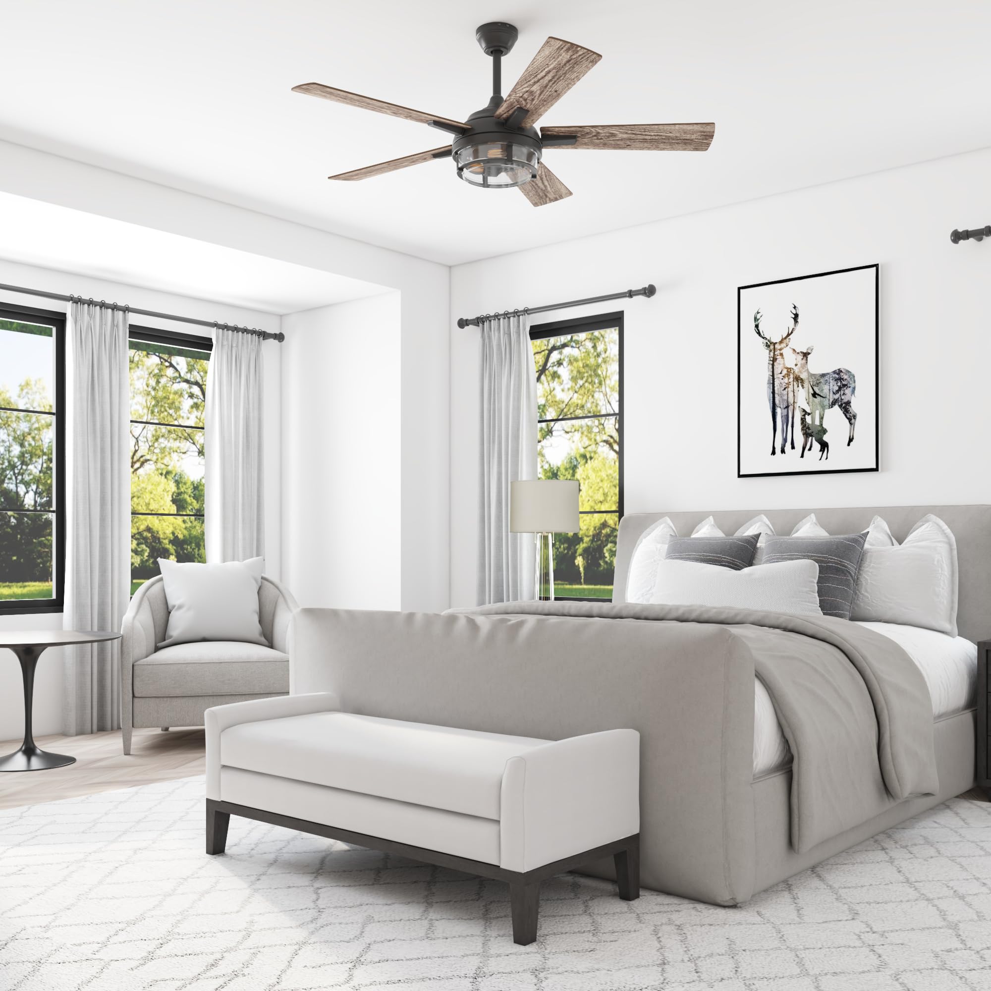 Freyr, 52 Inch Indoor Outdoor LED Ceiling Fan with Light, Remote Control