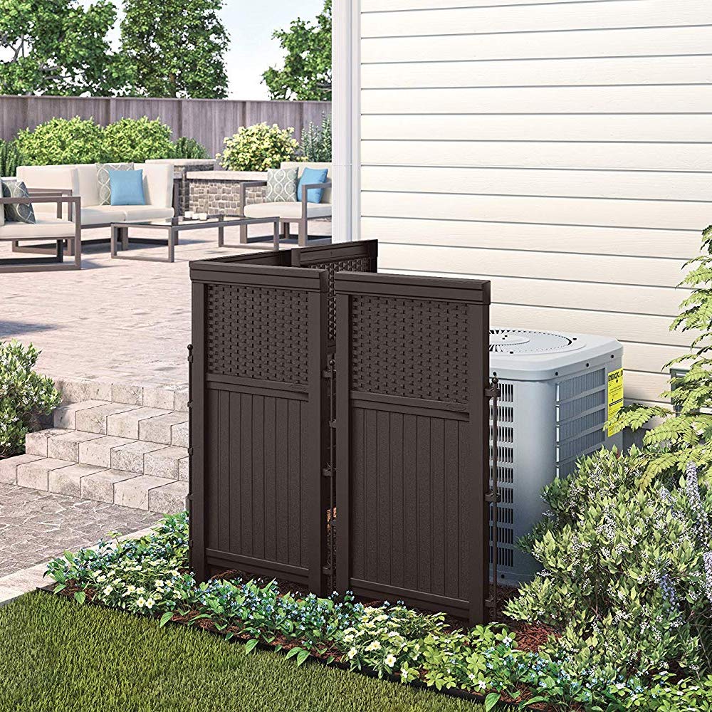 4 Freestanding Wicker Resin Reversible Panel Outdoor Screen Enclosure, Brown, 23"