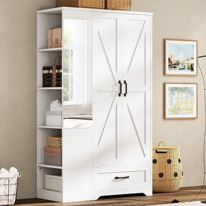Armoire Wardrobe Closet 70 Inches, Large Storage with Mirror