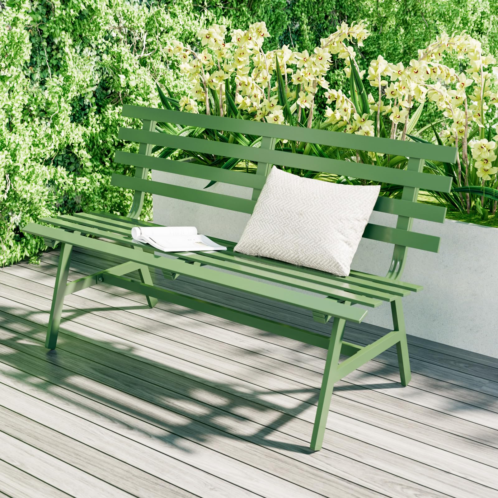 Outdoor Bench Weatherproof Aluminum Park Bench for Garden Patio Porch Lawn Backyard