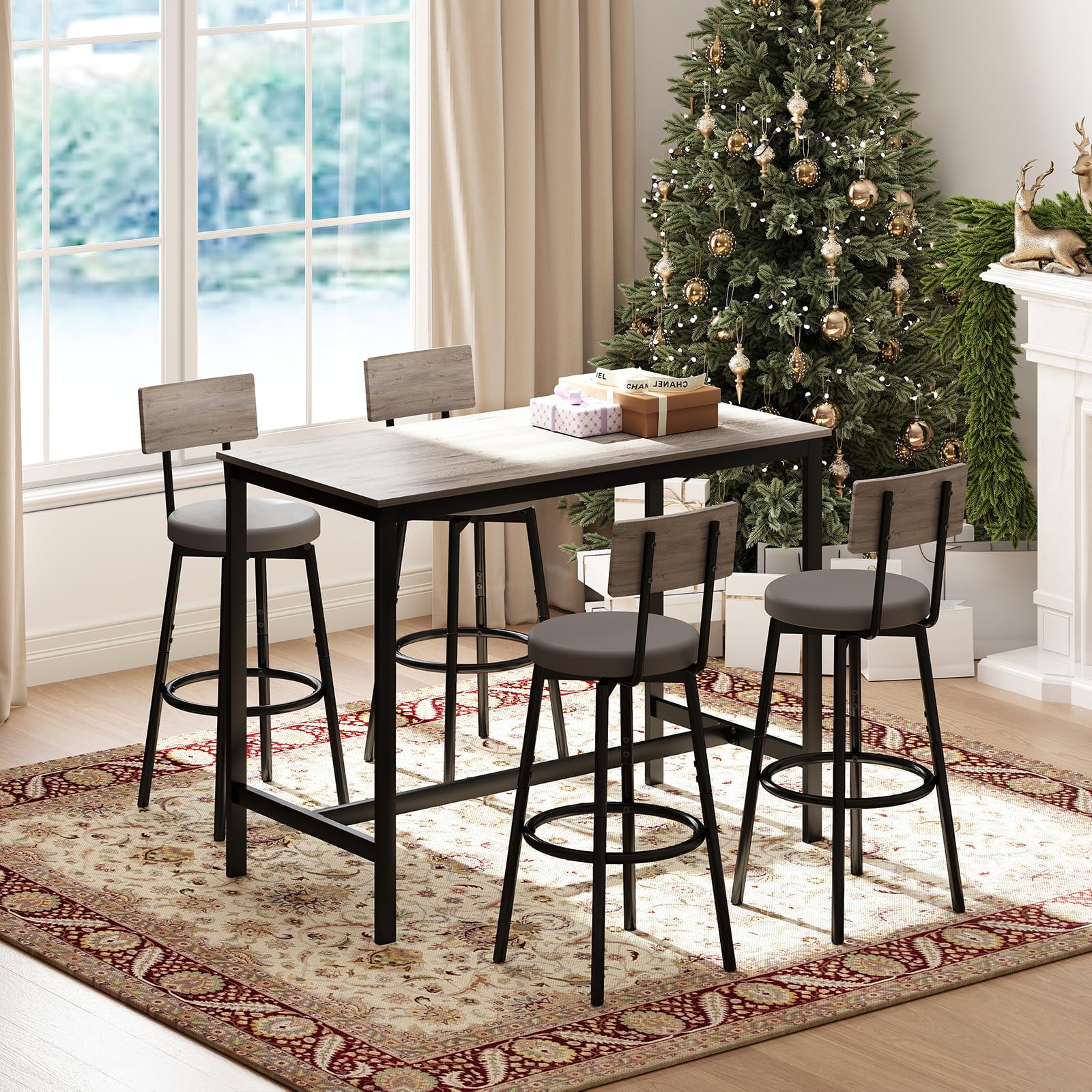 Dining Table Set for 4, 5-Piece Bar Table Set, Kitchen Table and Chairs