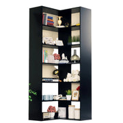 71" Tall Black Corner Bookshelf, 6 Tier L-Shape Corner Shelf Stand
