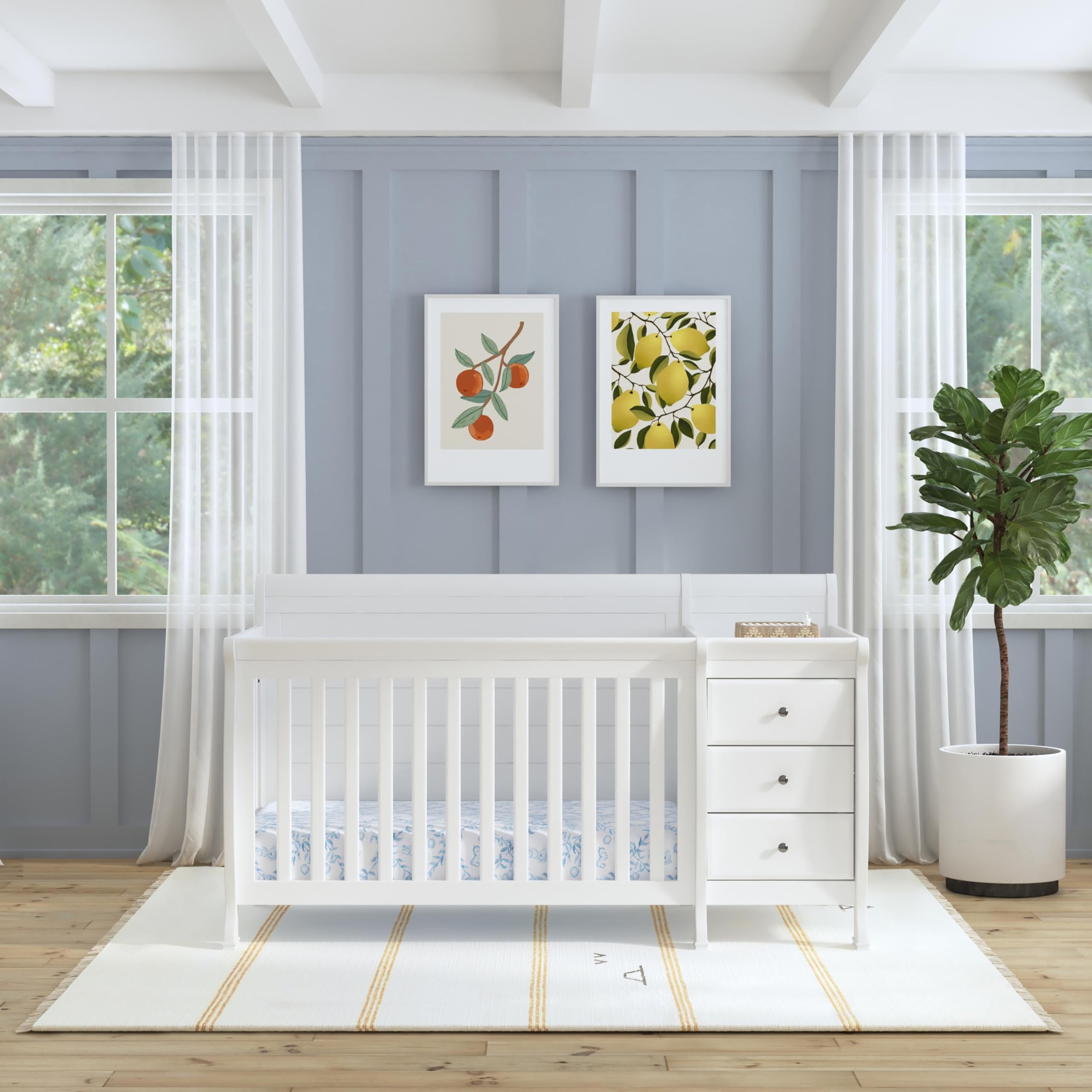Kalani 4-in-1 Convertible Crib and Changer Combo in White
