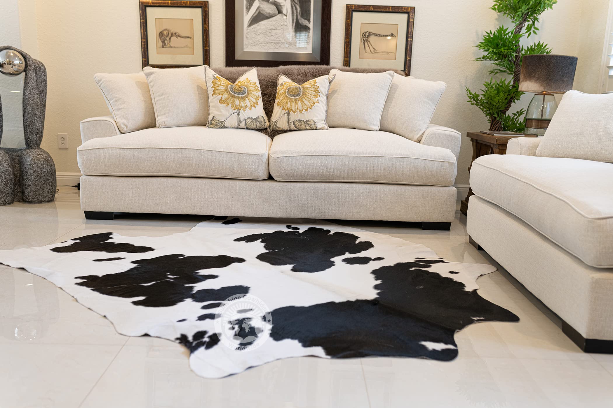 100% Genuine Black and White Cowhide Rug - Modern Style Animal Skin