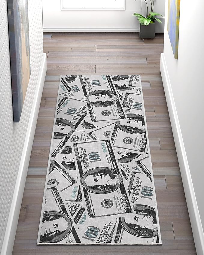 Money Collection New Hundred Dollar Bill 2' x 5' Runner Rug Area Rug
