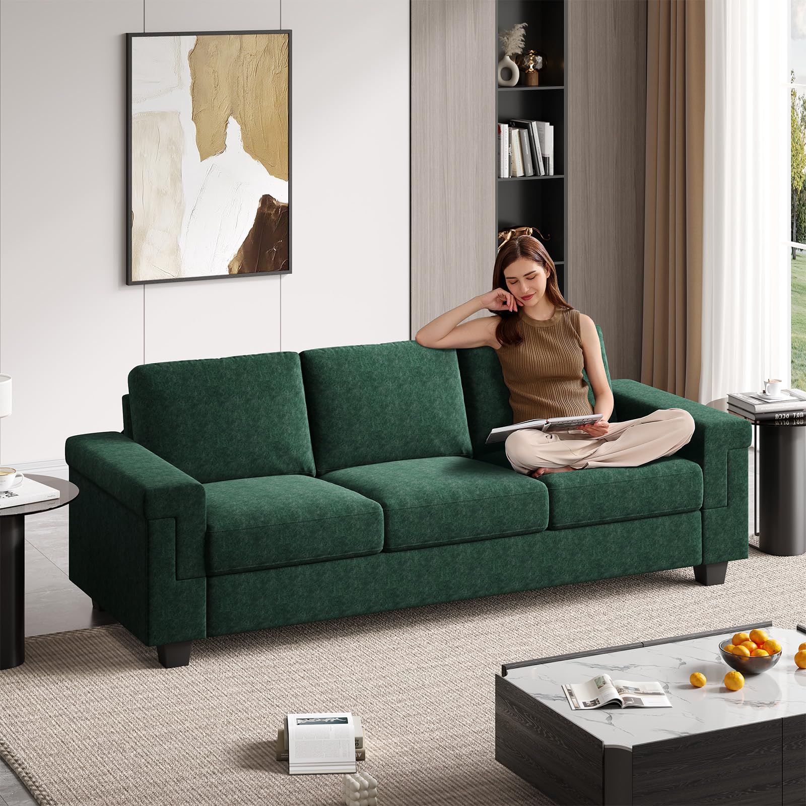 90” Sofa Couch, Deep Seat Sofa with Wide Armrests, Modern 3 Seater Sofa