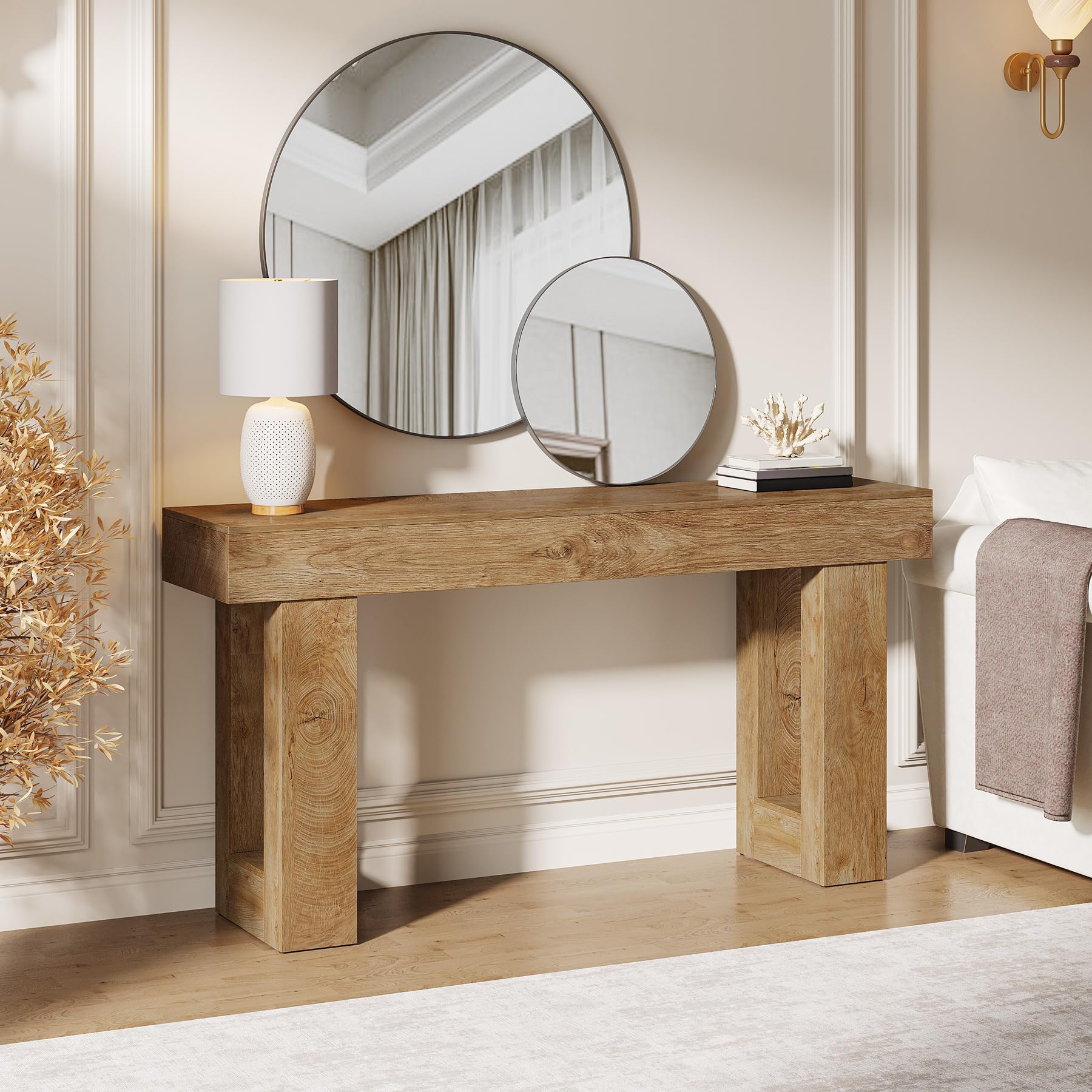 63-Inch Long Console Table, Wooden Rectangular Sofa Table  Living Room