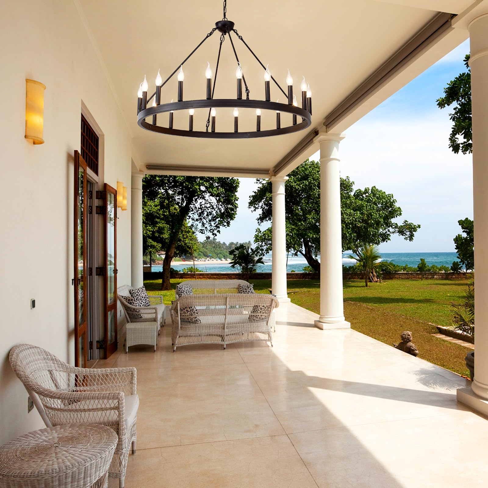 Black Wagon Wheel Chandelier 40 inch,20-Light Farmhouse Wagon Wheel