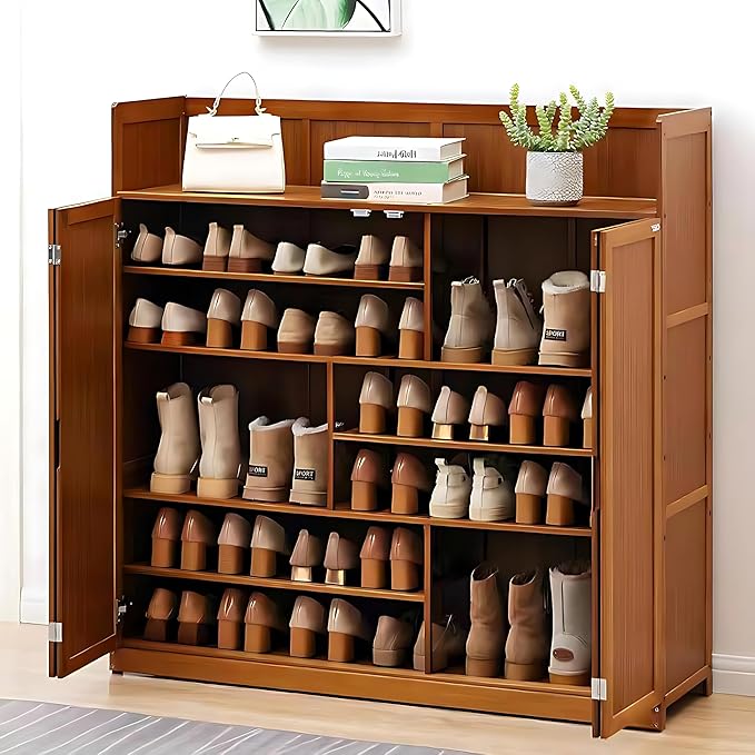 Shoe Cabinet with Doors, 8-Tiers Shoe Storage Cabinet for Entryway