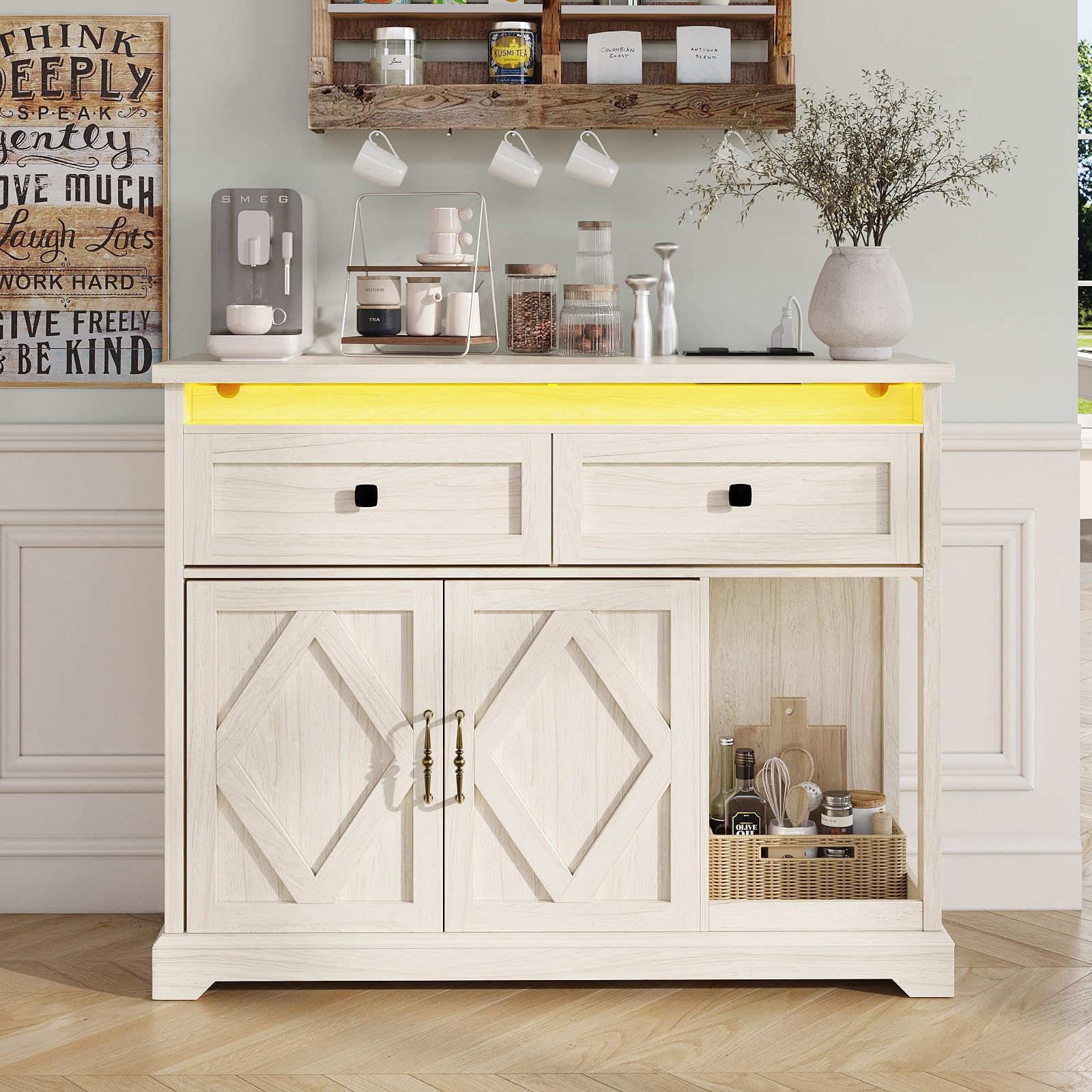 Farmhouse Sideboard Buffet Cabinet with Storage, Credenza Storage Cabinet