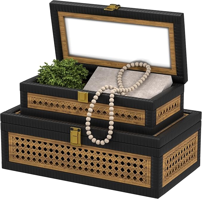Rattan Decorative Box,Boho Display Boxes with Lids