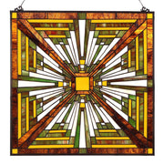 W10023 Mission Tiffany Style Stained Glass Window Panel with Chain,