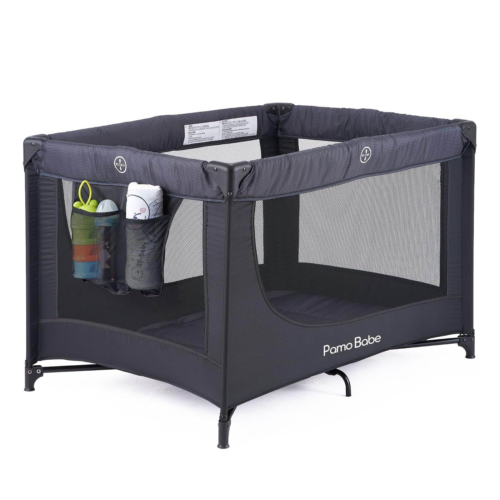 Crib Baby Playpen with Mattress and Carry Bag (Black)