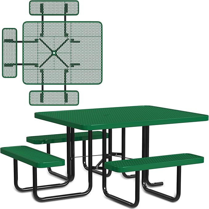 Heavy-Duty Square Picnic Table, Portable, Made with Heavy-Gauge Metal
