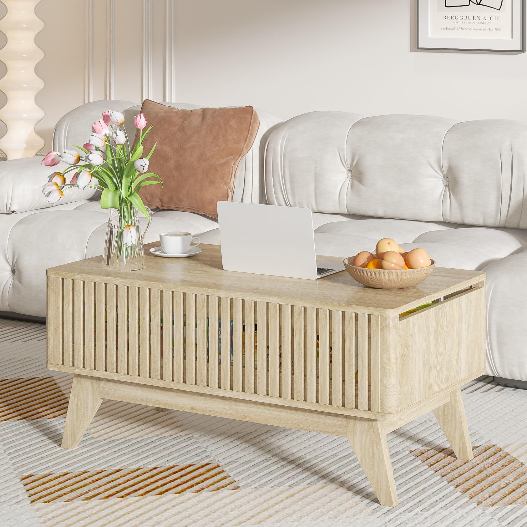 Lift Top Coffee Table with Hidden Compartment, Mid Century Modern Coffee Table