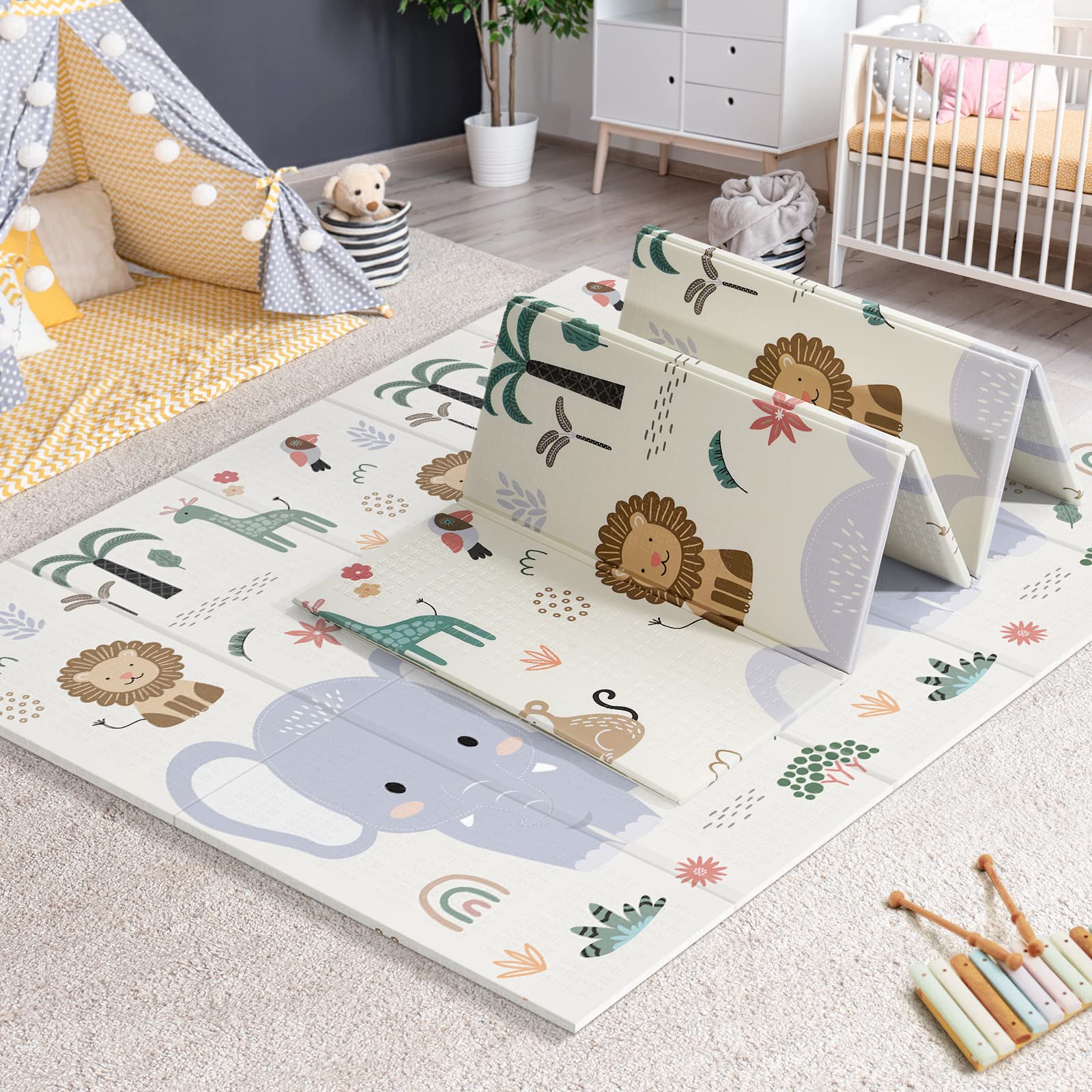 79x71 Foldable Baby Play Mat for Floor, Extra Large Non-Toxic Tummy Time