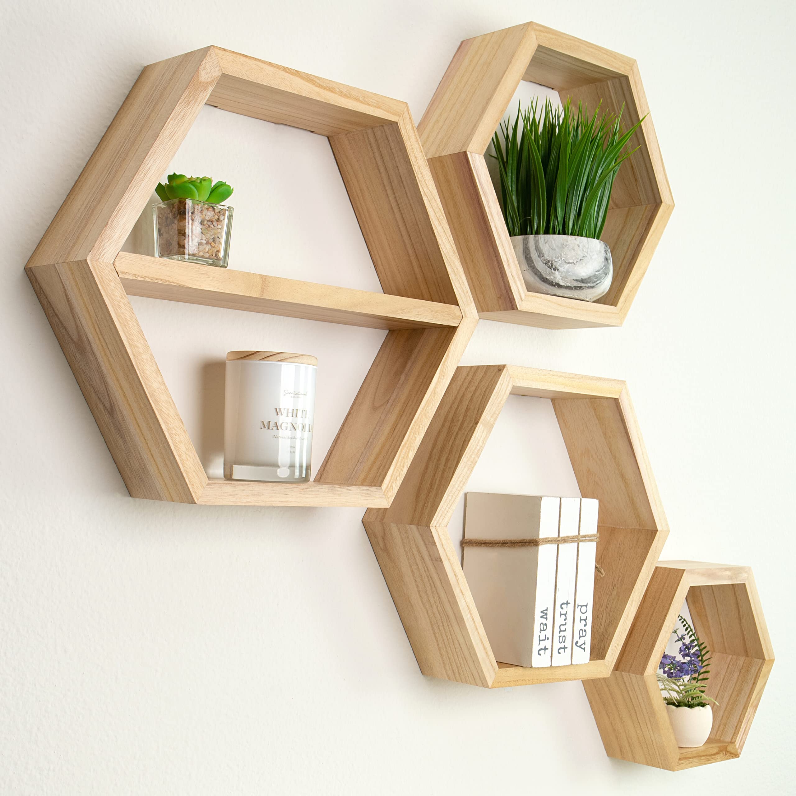 Extra Large Hexagon Floating Shelves - Set of 4 - Honeycomb Decor