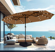 15ft Large Patio Umbrella with Solar Lights, Double-Sided Outdoor Market Rectangle