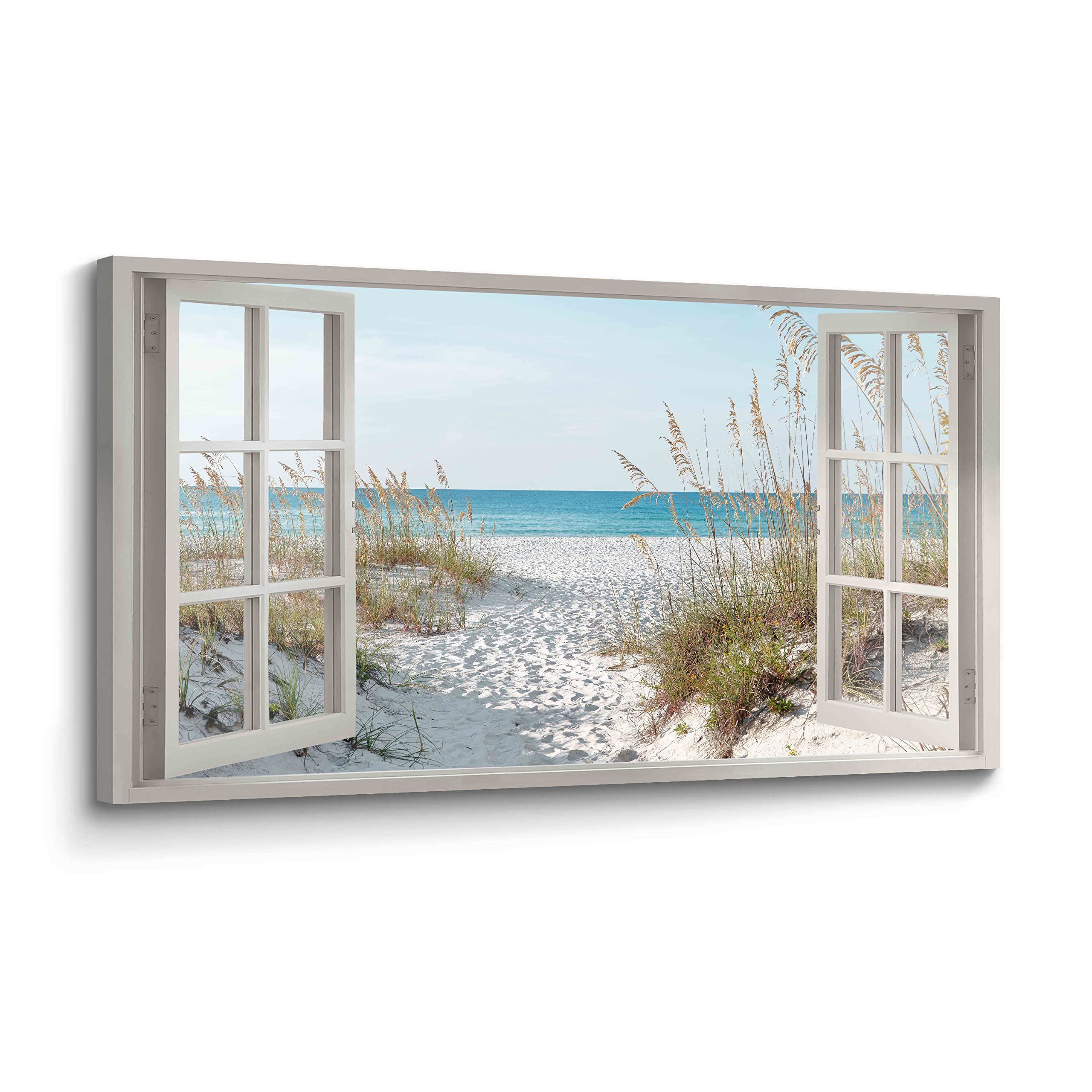Window Beach Wall Art Prints: Modern Large Tropical Coastal Landscape Canvas