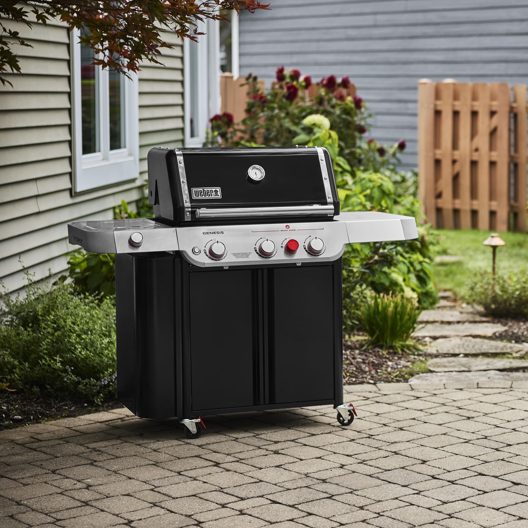 Genesis E-335 Gas Grill for Outdoor Cooking, 3 Burners and 1 Side Burner