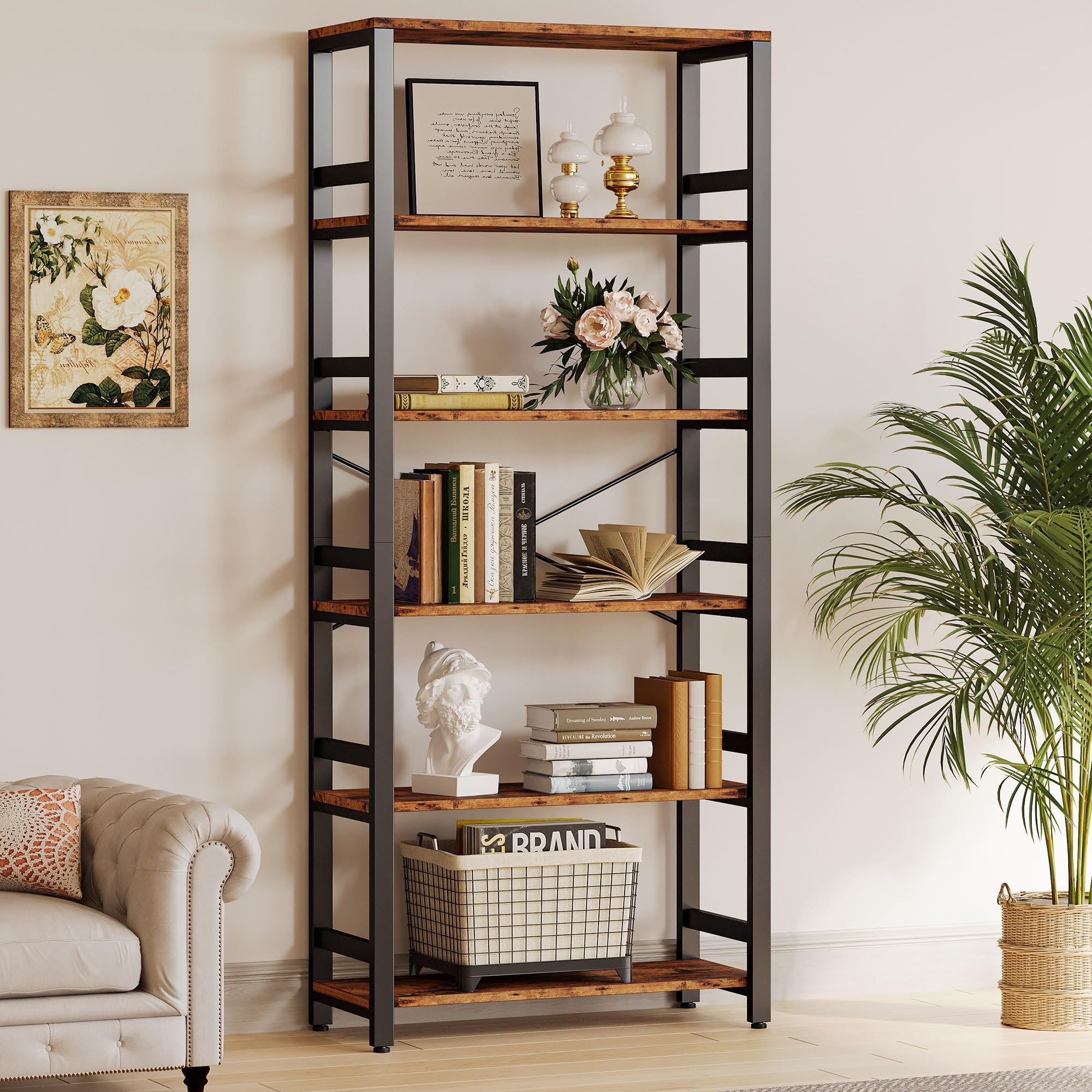 Bookshelf, 31.5in Wide Shelf 6 Tier Bookcase