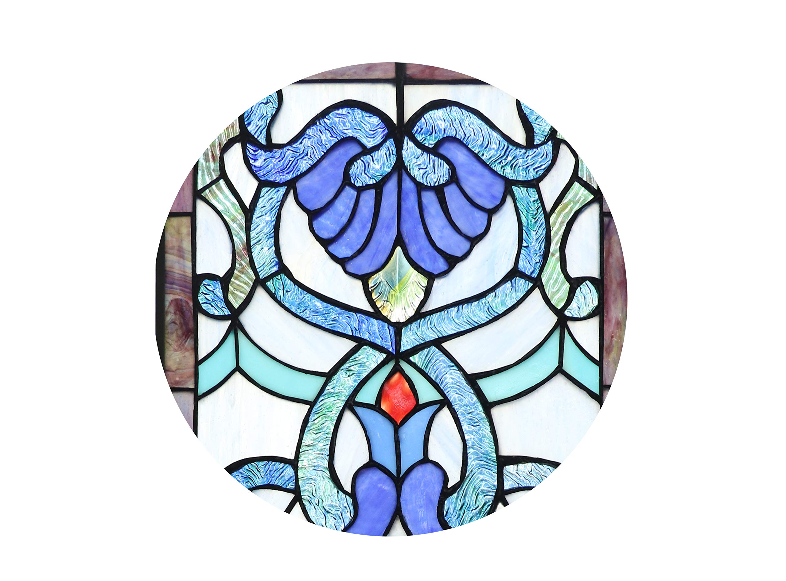 Extra Large Horizontal 35 Inch Blue Victorian Stained Glass Window Panels Hanging