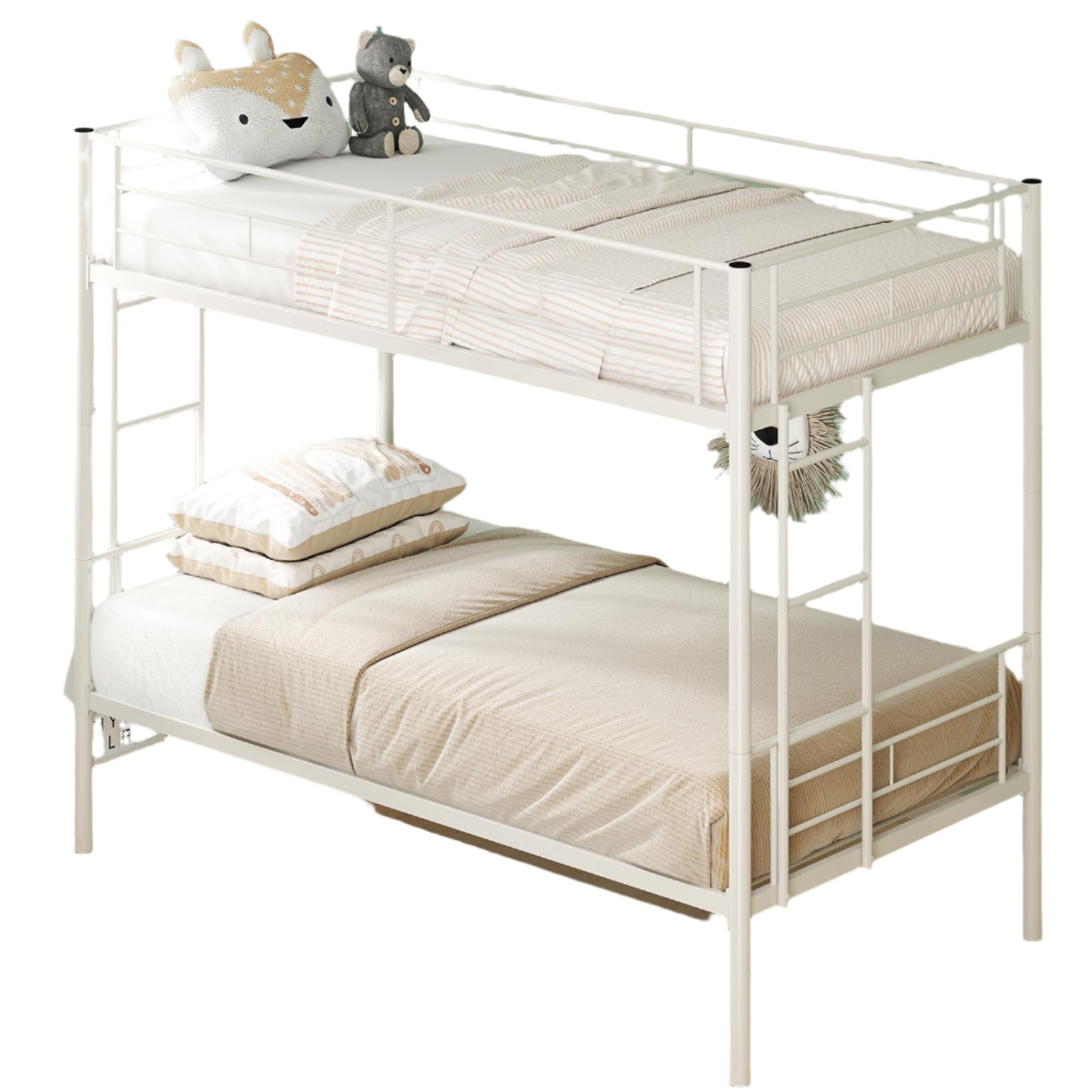 Twin Over Twin Bunk Bed, Metal Bunkbed with 2 Side Ladders