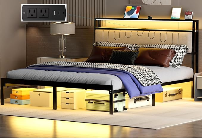 Queen Bed Frame with Headboard, Metal Platform Frame