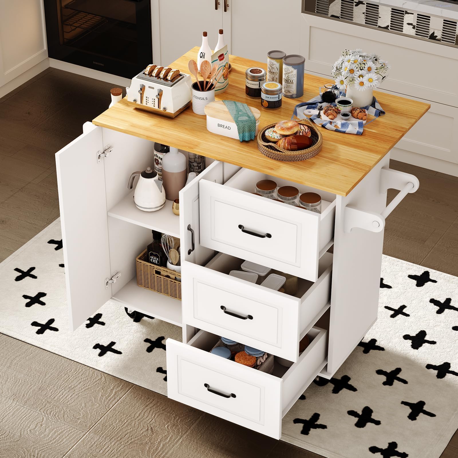 Rolling Kitchen Island with Storage, 43" Kitchen Island Cart