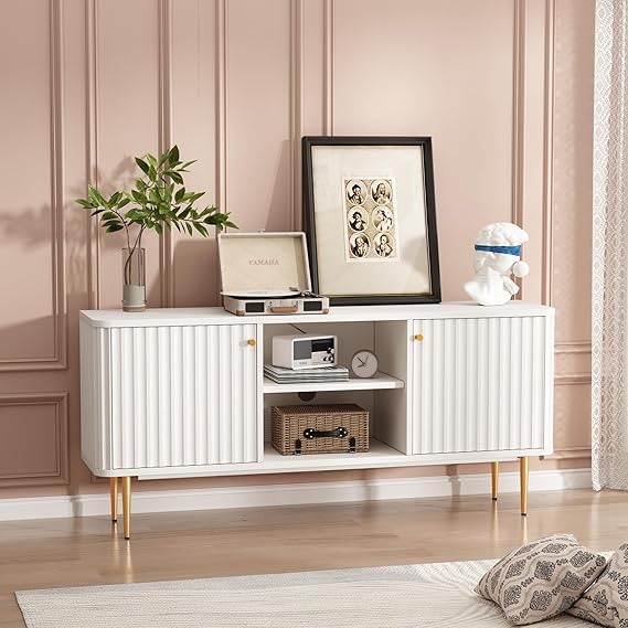55” Fluted TV Stand, Mid Century Modern TV Stand for 55/60/65 inch TV for Living Room