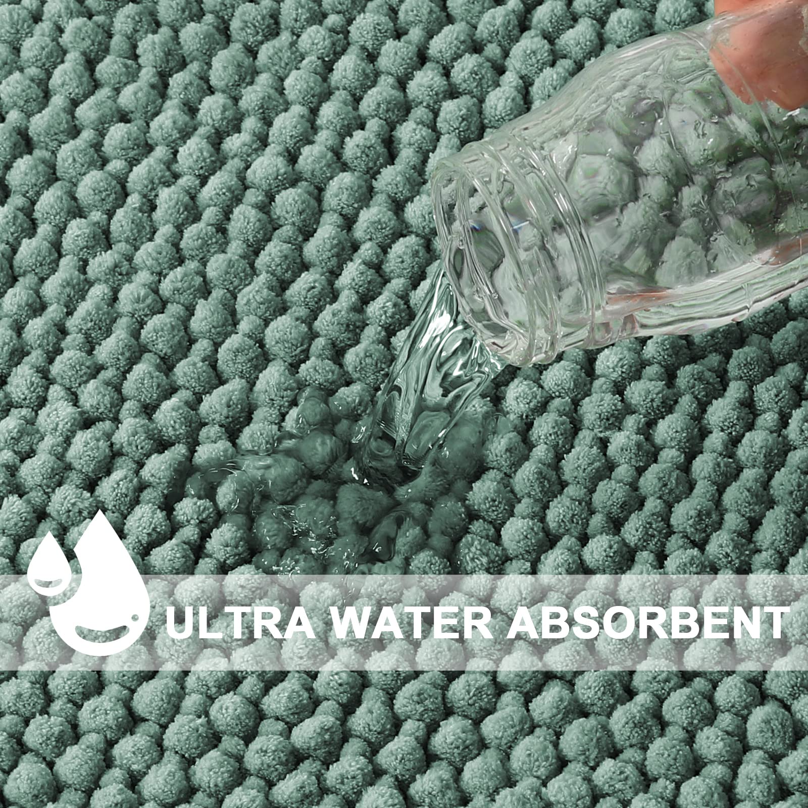 Turquoize Chenille Bath Mat for Bathroom - Non Slip Shaggy Floor Mat for Soft, Absorbent, Thick, Foam backed, 47 x 20 inches, Aqua