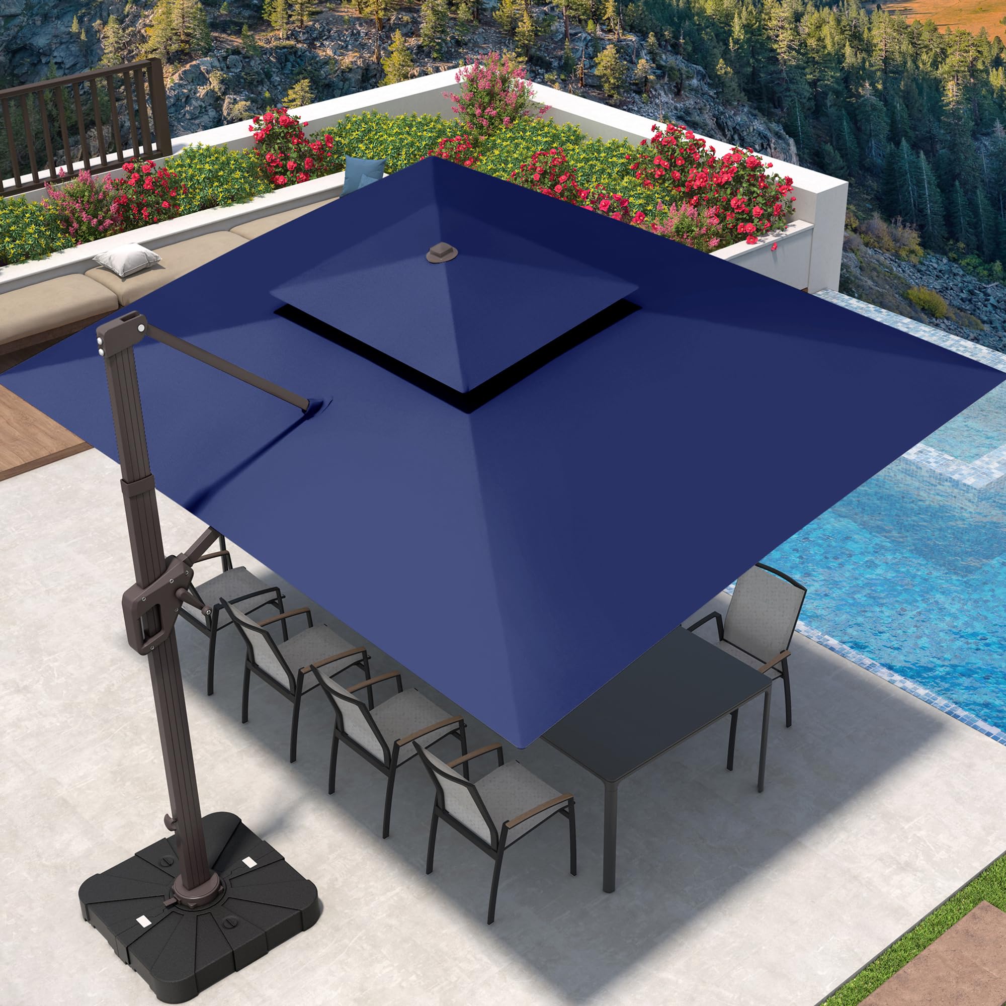9' X 12' Cantilever Patio Umbrella with Base Included 360°Rotation Rectangular