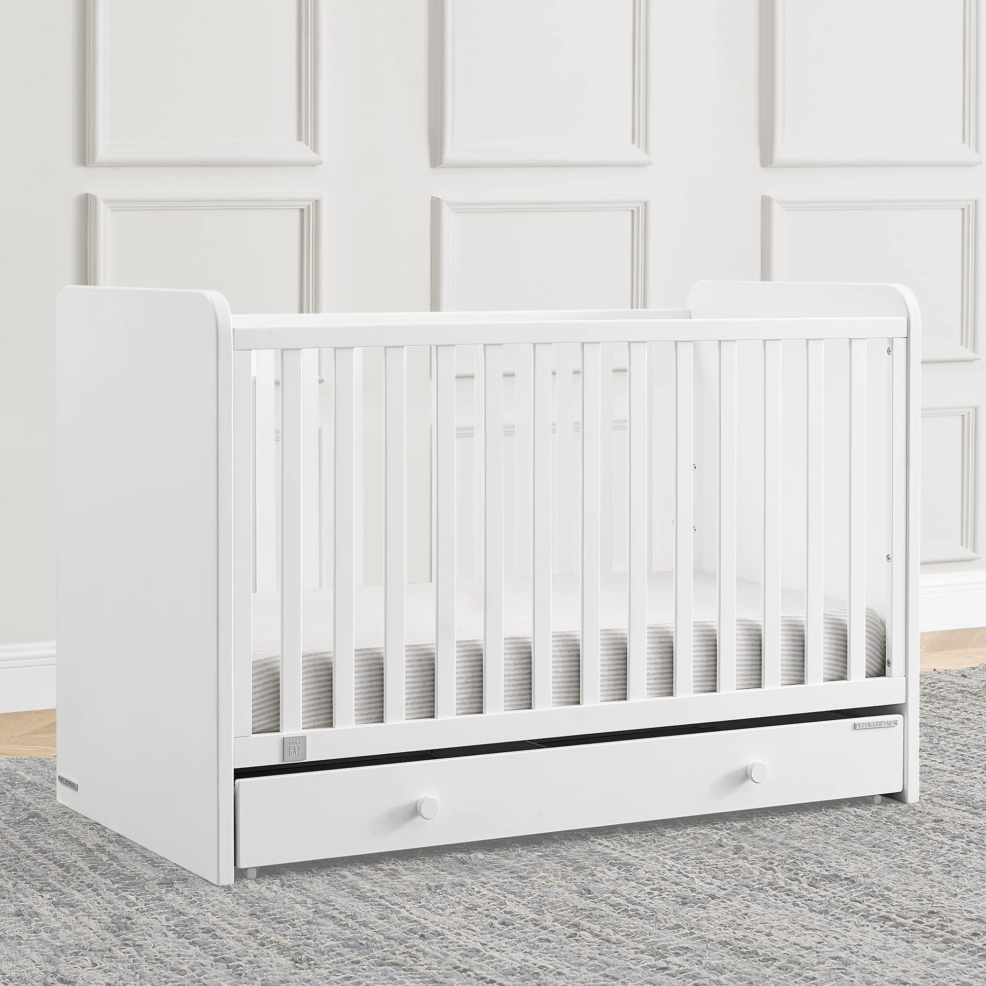 4-in-1 Convertible Crib with Storage Drawer - Greenguard Gold Certified, Bianca White