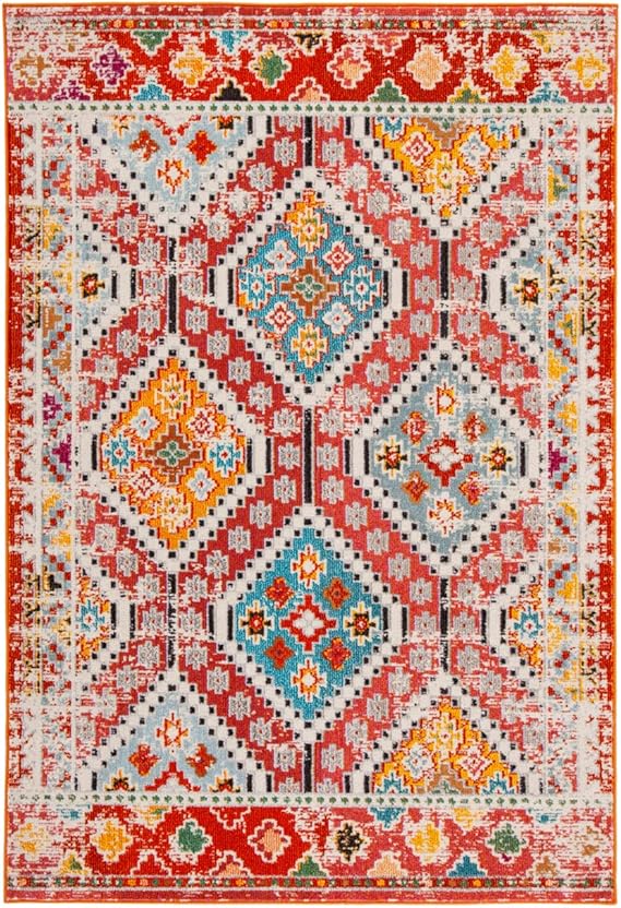 Madison Collection Area Rug - 9' x 12', Grey & Yellow, Boho Diamond Distressed Design