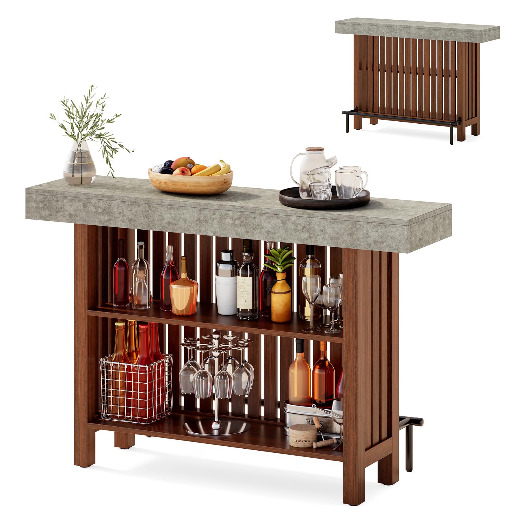 63-Inch Home Bar Table, 2-Tier Storage Shelf Mini Bar Unit, Kitchen Pub Table