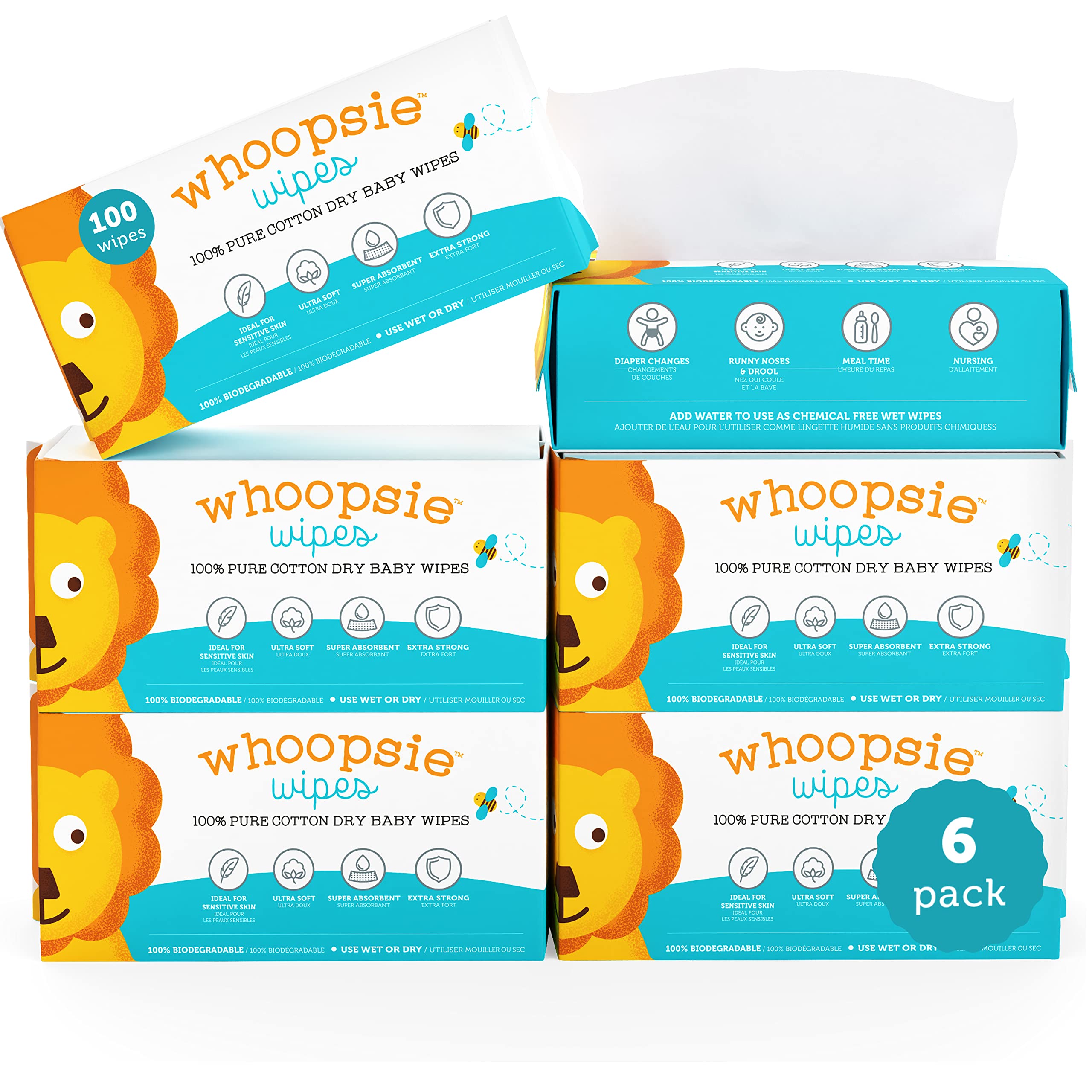 100% Pure Cotton Dry Wipes | 600 Count | Use Wet or Dry | Soft & Sensitive