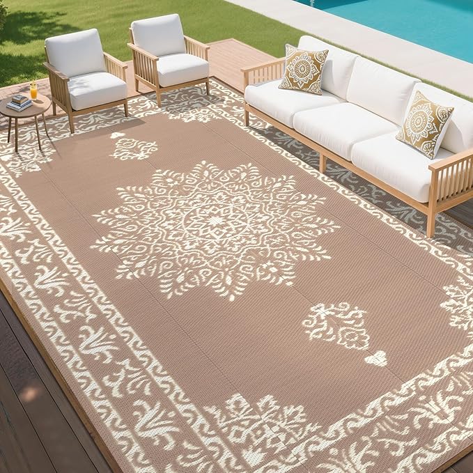 Outdoor Rug 8x10 Ft, Waterproof Plastic Straw Patio Rug