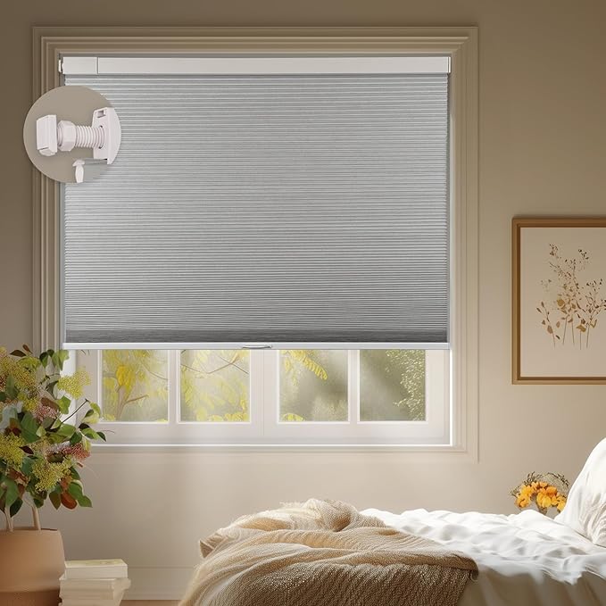 No Drill No Tools Cordless Cellular Shades, Blackout Thermal Insulation Honeycomb Blinds